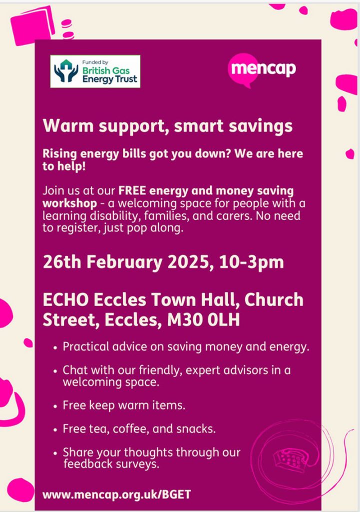 Mencap event: support for energy payment difficulties. 26/2/25