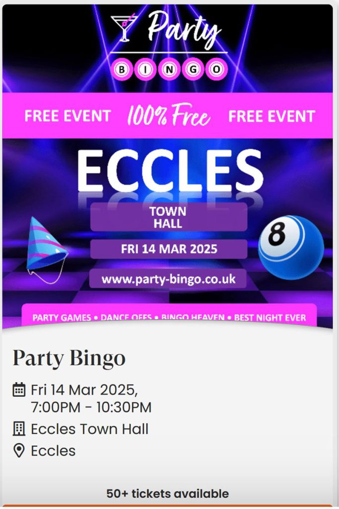 Party Bingo poster 14/3/25
