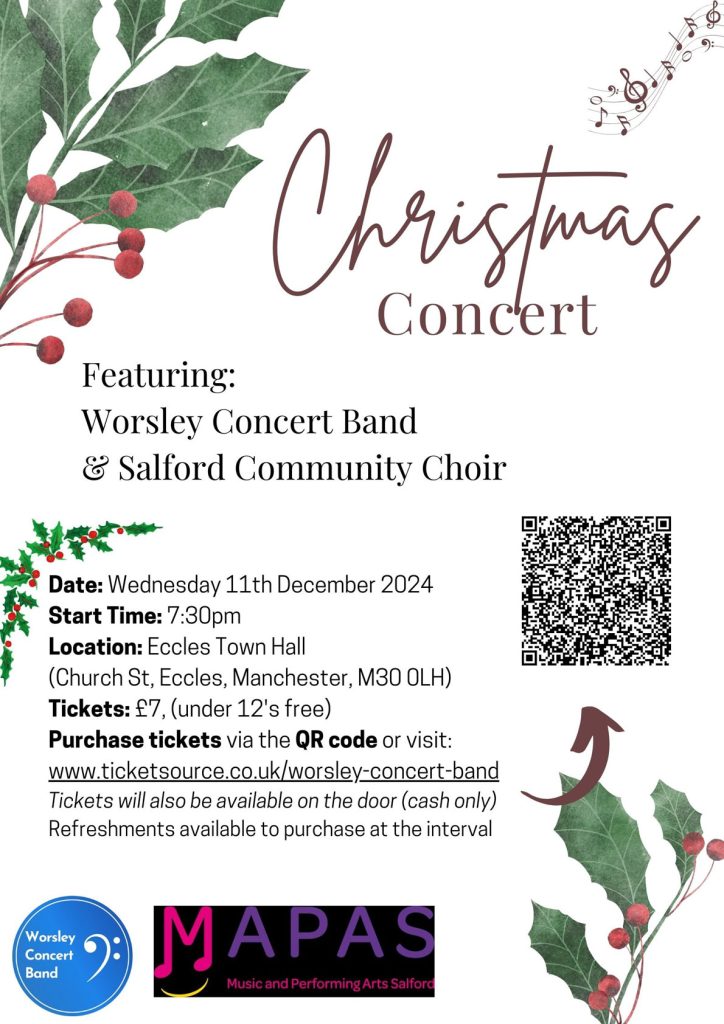 Worsley Concerft BandChristmas concert poster 11/12/24 7.30pm