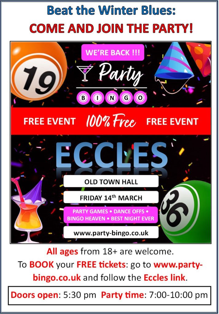 Party Bingo poster friday14/3/25