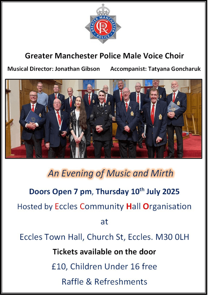 Greater Manchester Police Male Voice Choir concert thurs 10/7 doors open 7pm