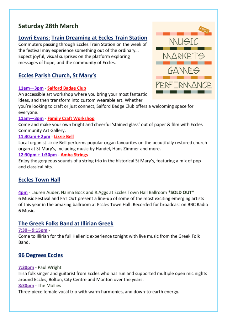 ECCFest 28/9 March Sat events
