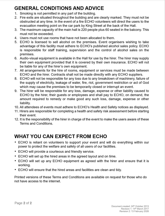 ECHO booking terms 2026 02