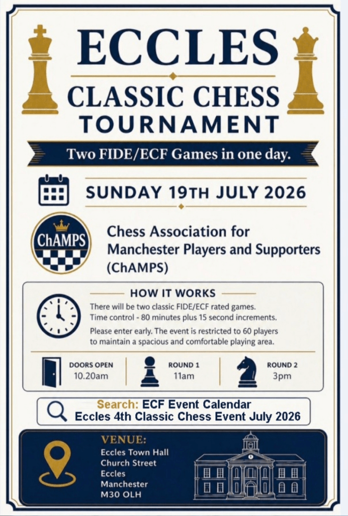 19/7 11am round 1 3pm round 2 Chess tournament poster