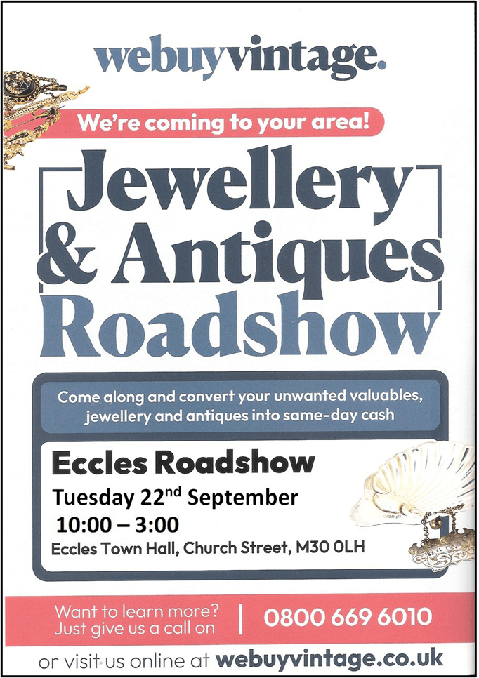 Jewellery and Antiques Roadshow. 22/09/26. 10am to 3pm.