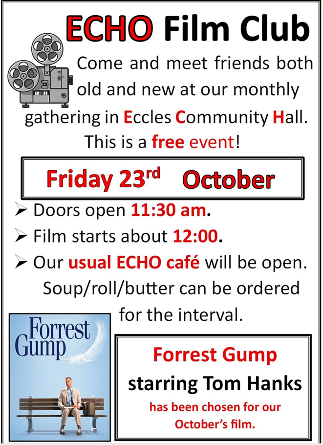 ECHO film club, 23/10, 12.00pm, soup, Forrest Gump