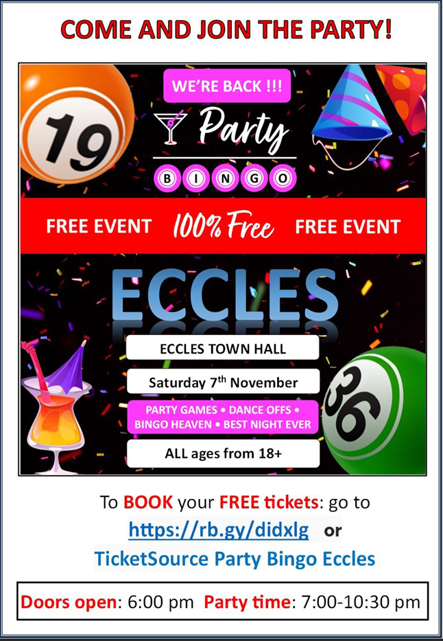 sat 7th November Party bingo 7pm to 10.30.